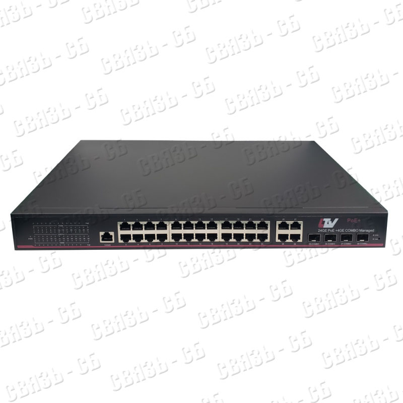 Коммутатор LTV-3S24G4C-MP дальность до 100 м (250 м приCCTV), RACK, 24xRJ-45 (c PoE), 4xCombo RJ-45