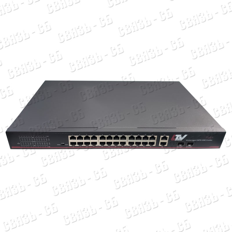 Коммутатор LTV-2S24F2C-P дальность до 100 м (250 м при CCTV), RACK, 24xRJ-45 (c PoE), 2xCombo RJ-45/