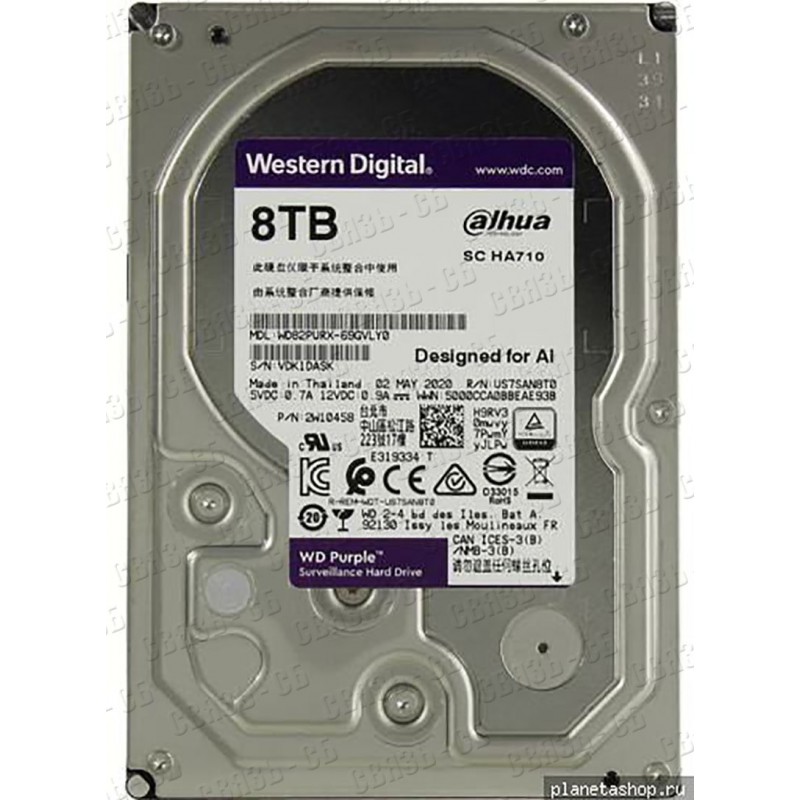 Жесткий диск WD Original SATA-III 8Tb WD82PURX Purple (7200rpm) 256Mb 3.5" 